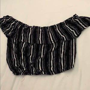 Navy Blue Striped Off The Shoulder Top